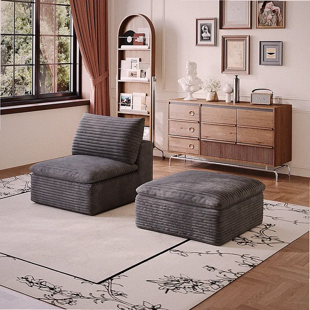 Modular Sofa Sectional 59.1"L 35.5"W Dark Grey Fabric