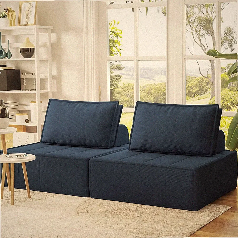 Modular Sofa Sectional Chair Navy Blue Convertible Armless Seat Low Profile
