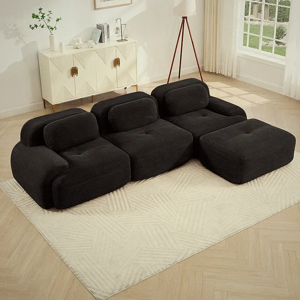 Modular Sofa Sectional L-Shaped No Assembly, Corduroy, Pet-Friendly, Ergonomic