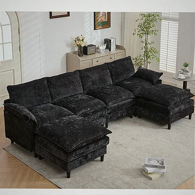 Modular Sofa,U Shaped Cloud Couch Comfy Set ,6-Seater, 2 Armrest Pillows,Convert