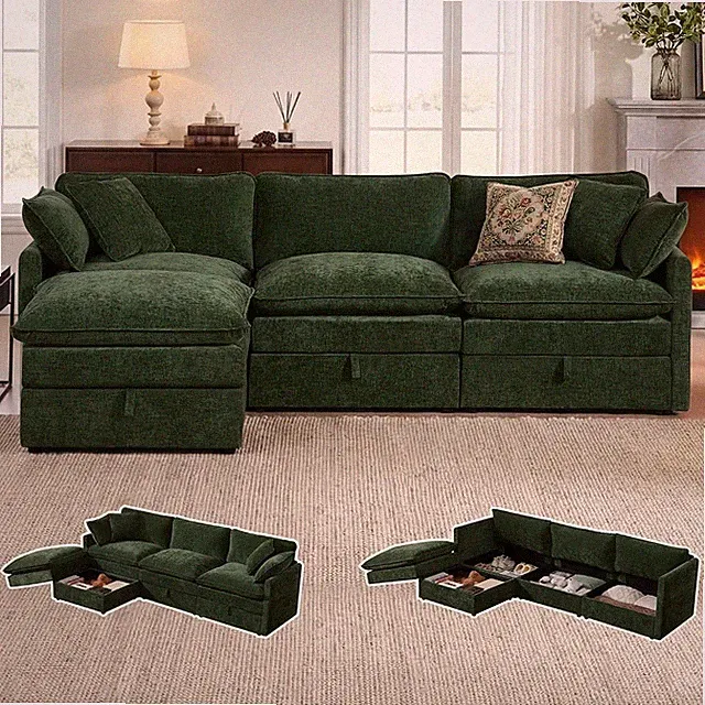 Modular Sofa with Storage, 103" L Shape Sectional Cloud Couch, Comfy Fabric Couc