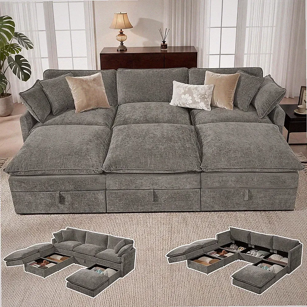 Modular Sofa with Storage, 103" Sectional Sleeper Sofa Bed Cloud Couch, Oversize
