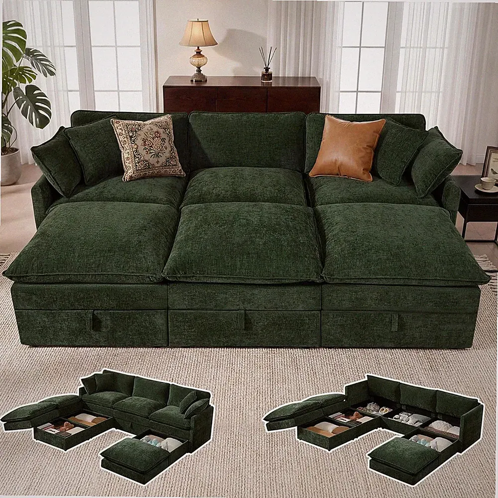 Modular Sofa with Storage, 103" Sofa Bed Sleeper Sofa Bed Sectional Cloud Couch