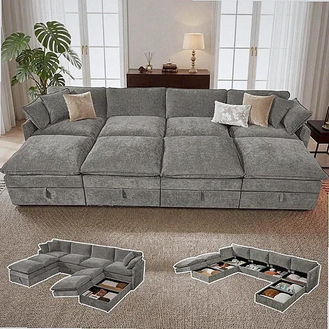 Modular Sofa with Storage, 135" Sleeper Sofa Bed Sectional Cloud Couch, Oversize