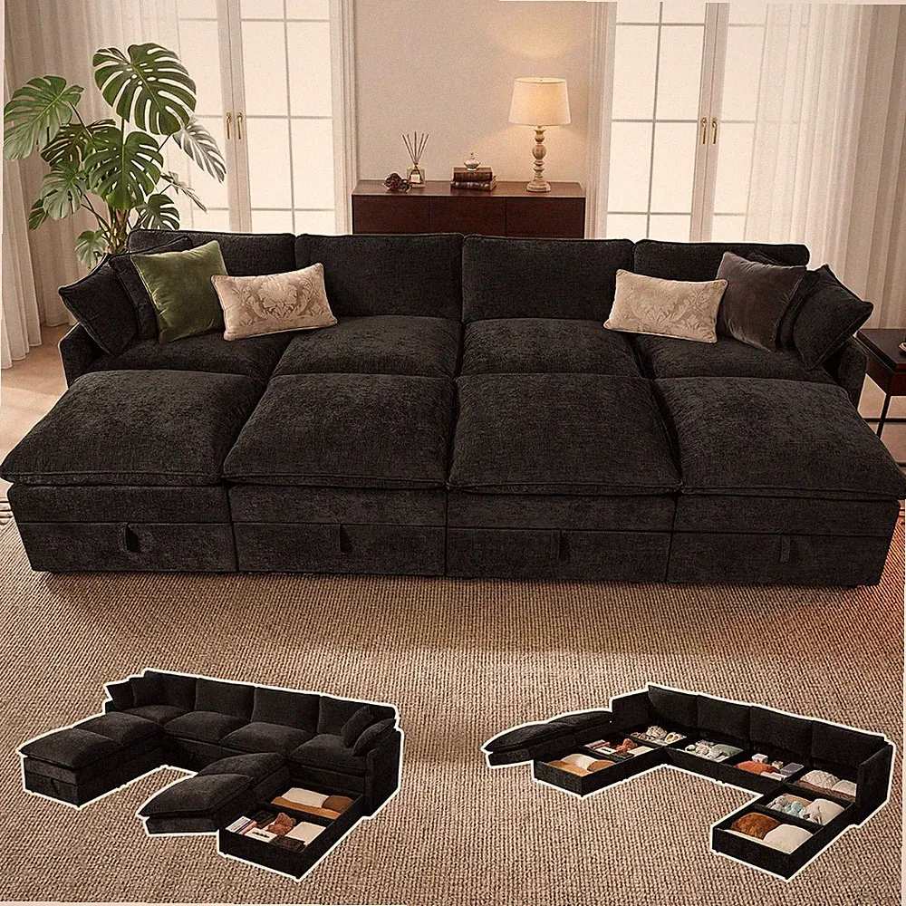 Modular Sofa with Storage, 135" Sleeper Sofa Bed Sectional Cloud Couch, Oversize