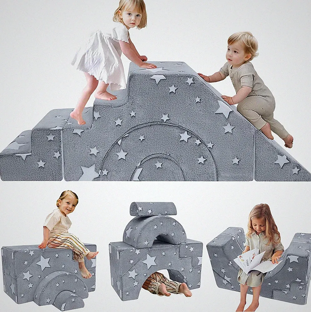 Modular Toddler Foam Climbing Couch with Slide & Glow-in-the-Dark Stars