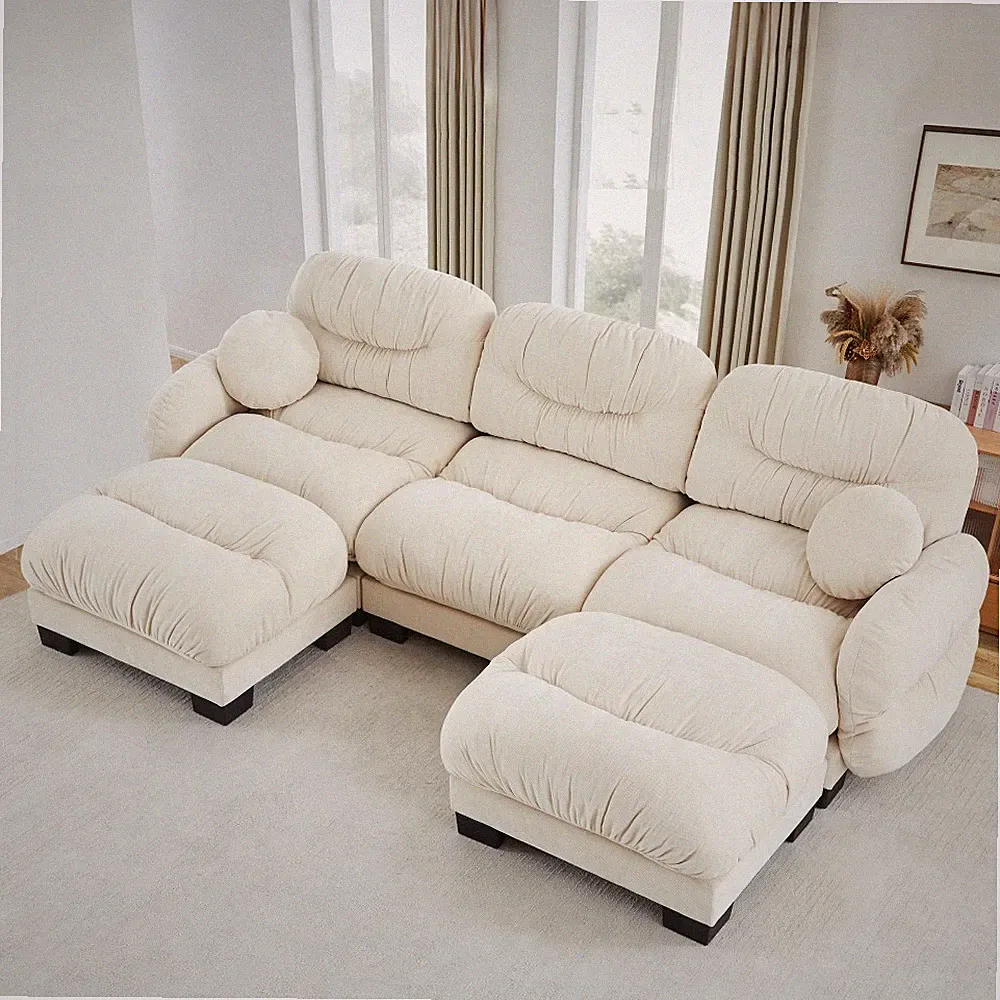 Modular U-Shape Sectional Sofa w/ 2 Ottomans, Pleated Chenille Fabric, 3-Seater