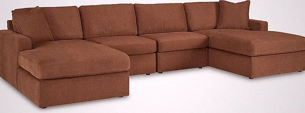 Modular U-Shape Sectional Sofa with Chaise, Stain-Resistant Fabric, Spice