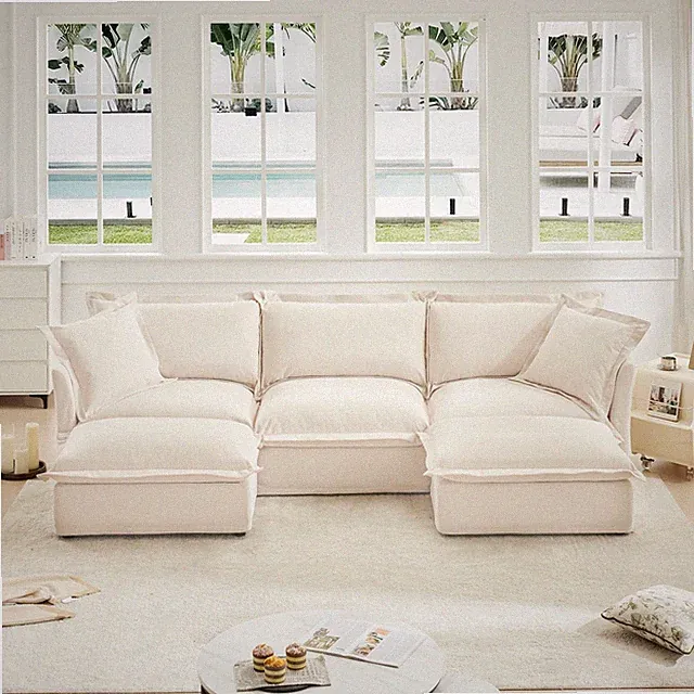 Modular U-Shape Sectional Sofa with Removable Chenille Covers, Cloud Couch