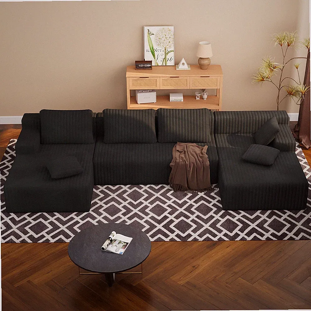 Modular U-Shaped Cloud Sofa with Chaise Lounge, Soft Corduroy Fabric for Living