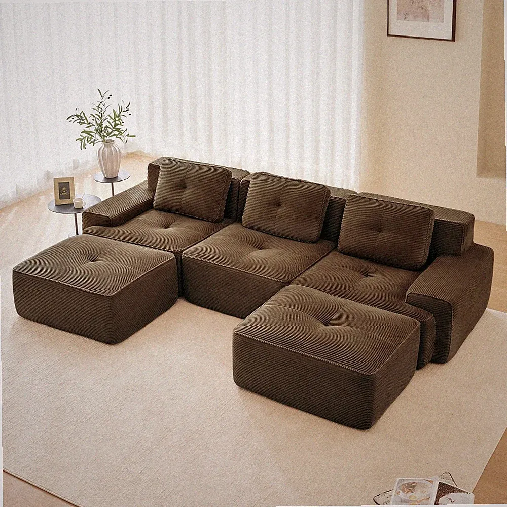 Modular U-Shaped Sectional Sofa w/ Ottoman, Corduroy Fabric, Ergonomic, Brown