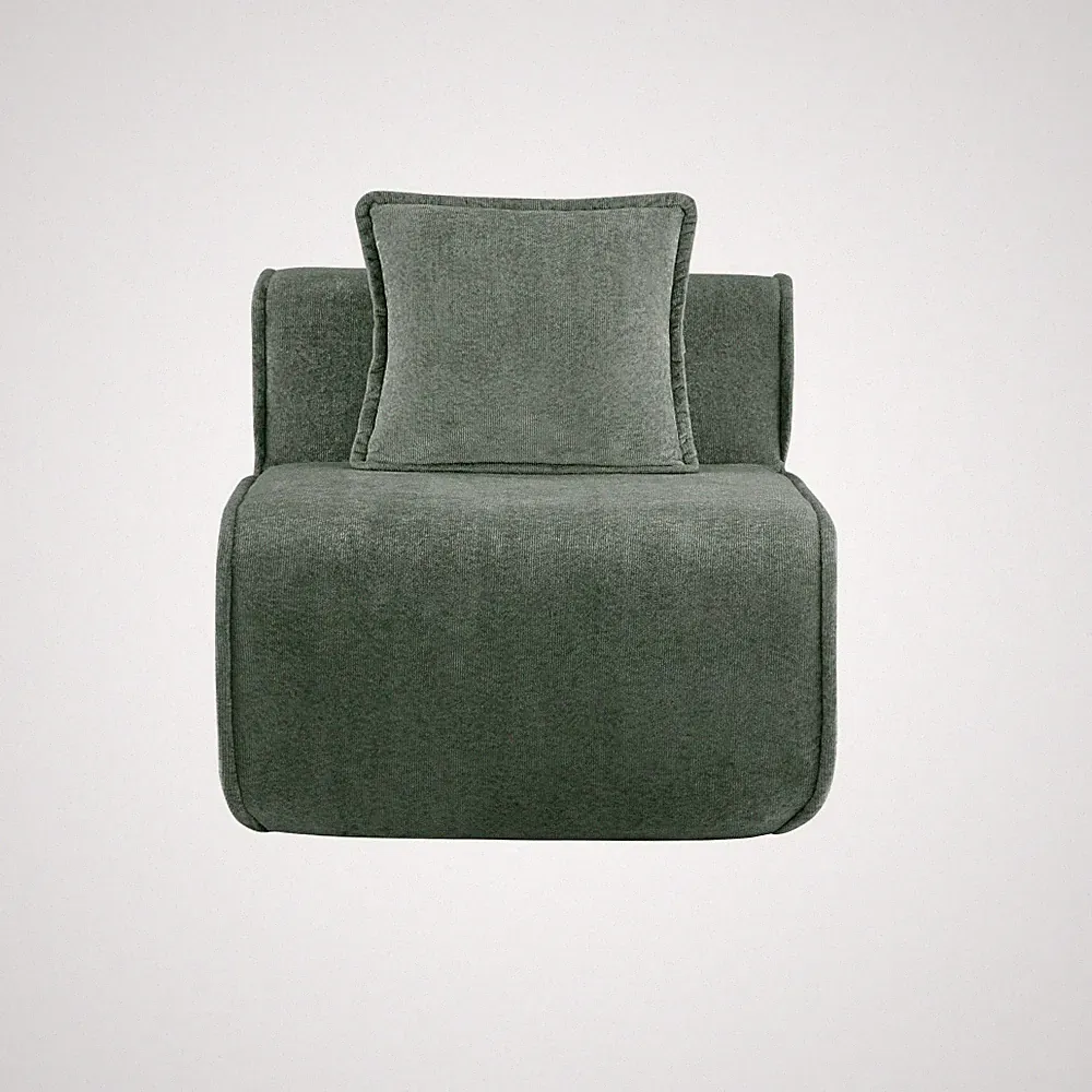 Modular Velvet Sectional Sofa, Armless Cloud Puff, Green, No Assembly Needed