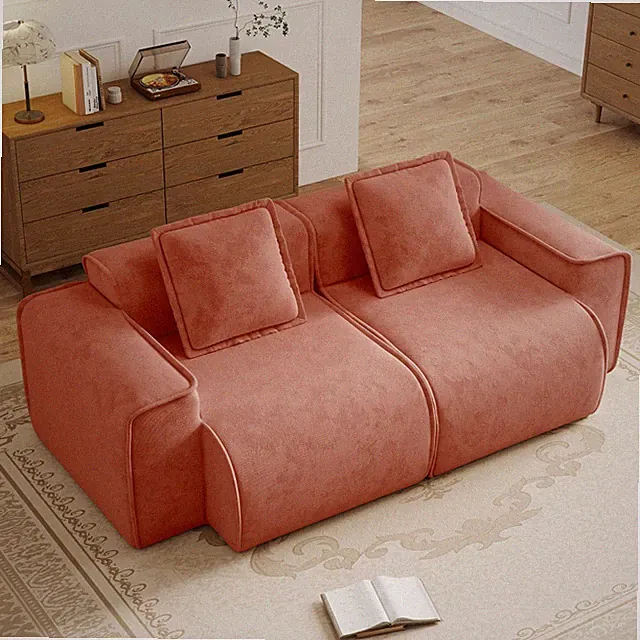Modular Velvet Sofa, 2 Seater w/ Cloud Cushion - Red, No Assembly Needed
