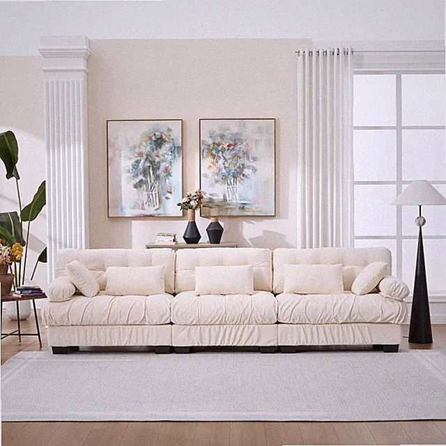 Modular Wood Sectional Sofa Beige 123"