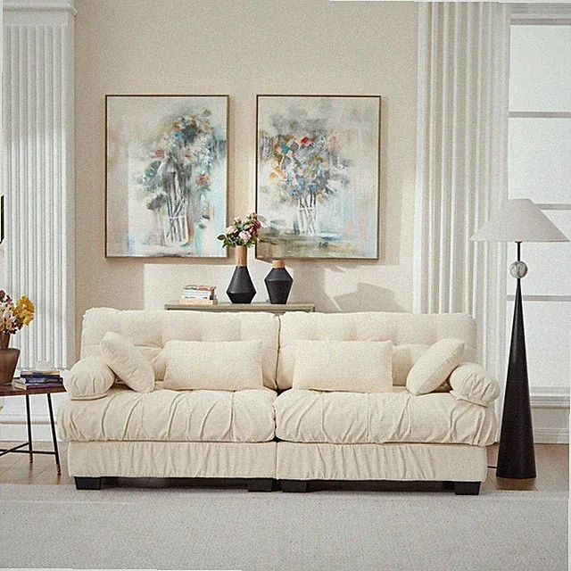 Modular Wood Sectional Sofa Beige 88"