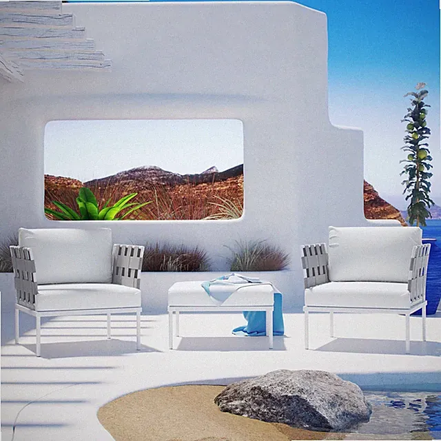 Modway 3PC Aluminum Outdoor Patio Cushioned Furniture sofa set in White White