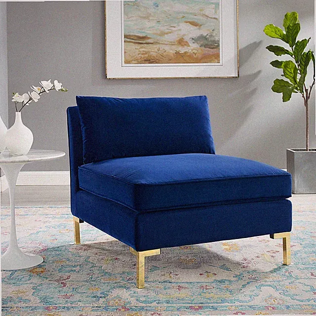 Modway Ardent Performance Velvet Sectional Sofa Armless Chair in Navy