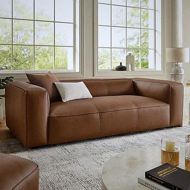 Modway Auren Vegan Leather Sofa, Modern PU Leather Couch, Coffee