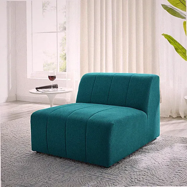 Modway Bartlett Channel Tufted Upholstered Sectional Sofa Armless Chair in Teal