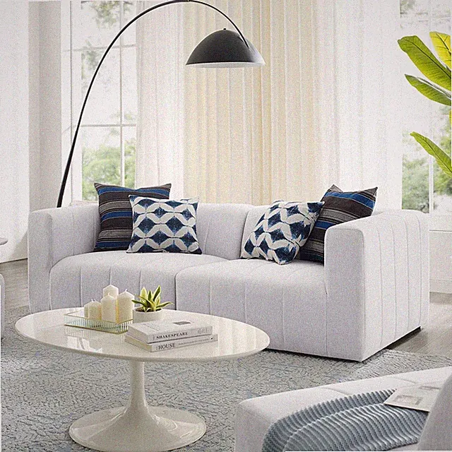 Modway Bartlett Channel Tufted Upholstered Two-Piece Loveseat in Ivory