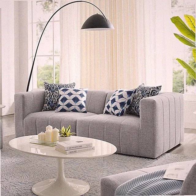 Modway Bartlett Channel Tufted Upholstered Two-Piece Loveseat in Light Gray