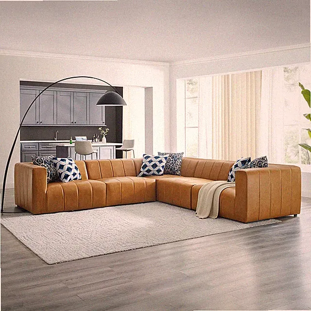 Modway Bartlett Channel Tufted Vegan Leather 5-Piece Sectional Sofa in Tan