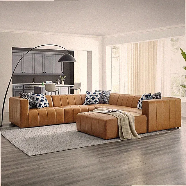 Modway Bartlett Channel Tufted Vegan Leather 6-Piece Sectional Sofa in Tan