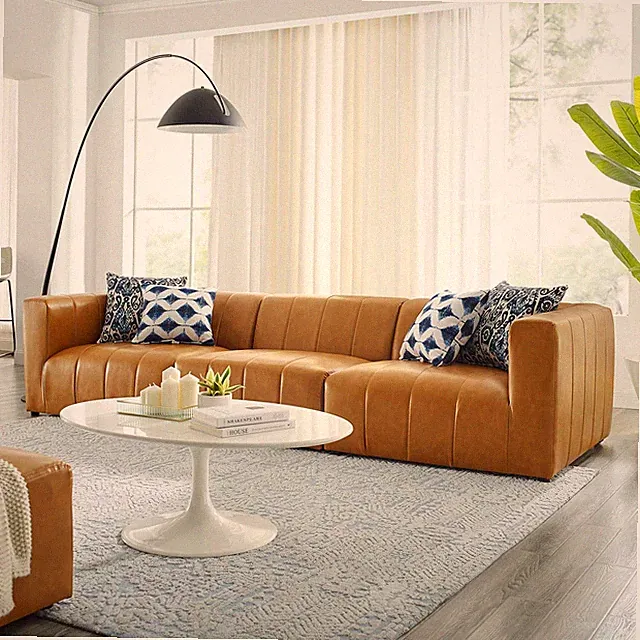Modway Bartlett Channel Tufted Vegan Leather Three-Piece Sofa in Tan