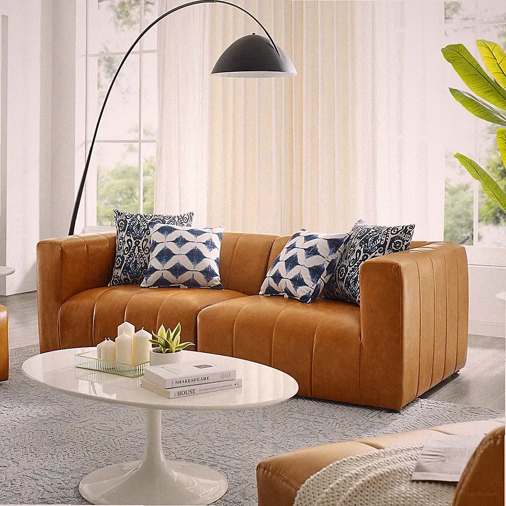 Modway Bartlett Channel Tufted Vegan Leather Two-Piece Loveseat in Tan