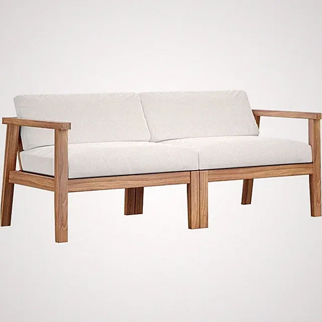 Modway Bayport 2-Piece Fabric & Teak Wood Patio Loveseat in Natural and White