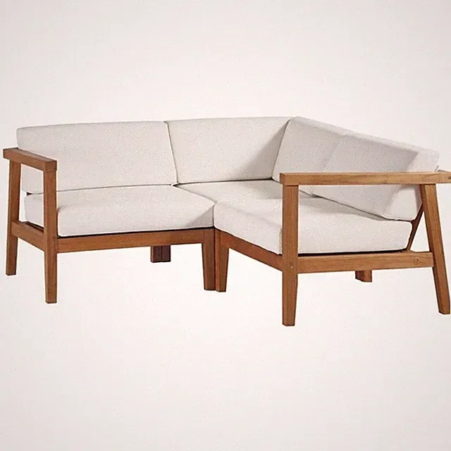 Modway Bayport 3-Piece Fabric & Teak Wood Patio Sectional in Natural and White