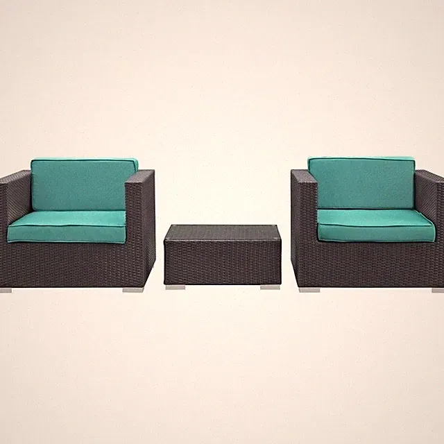 Modway Burrow 3 Piece Outdoor Sofa Set in Espresso and Turquoise