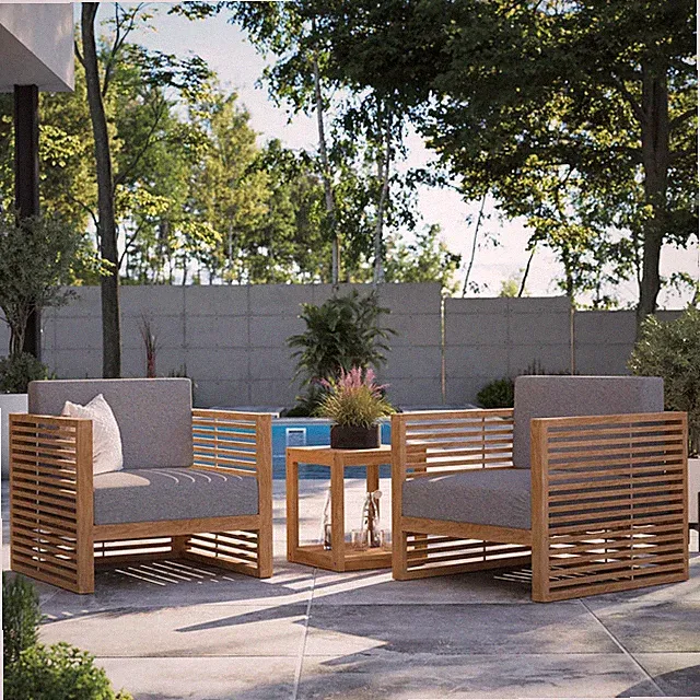 Modway Carlsbad Outdoor Patio Teak Wood 3-Piece Furniture Set in Natural Gray