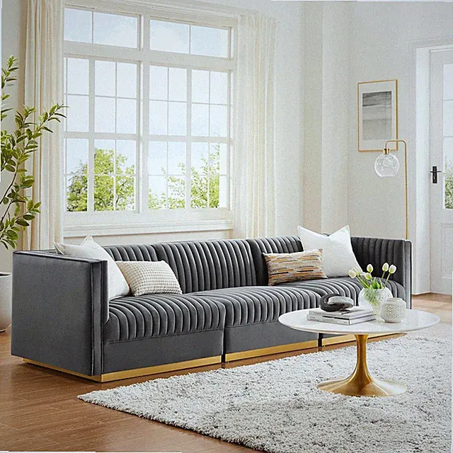Modway Channel Tufted Performance Velvet 3-Seat Modular Sectional Sofa