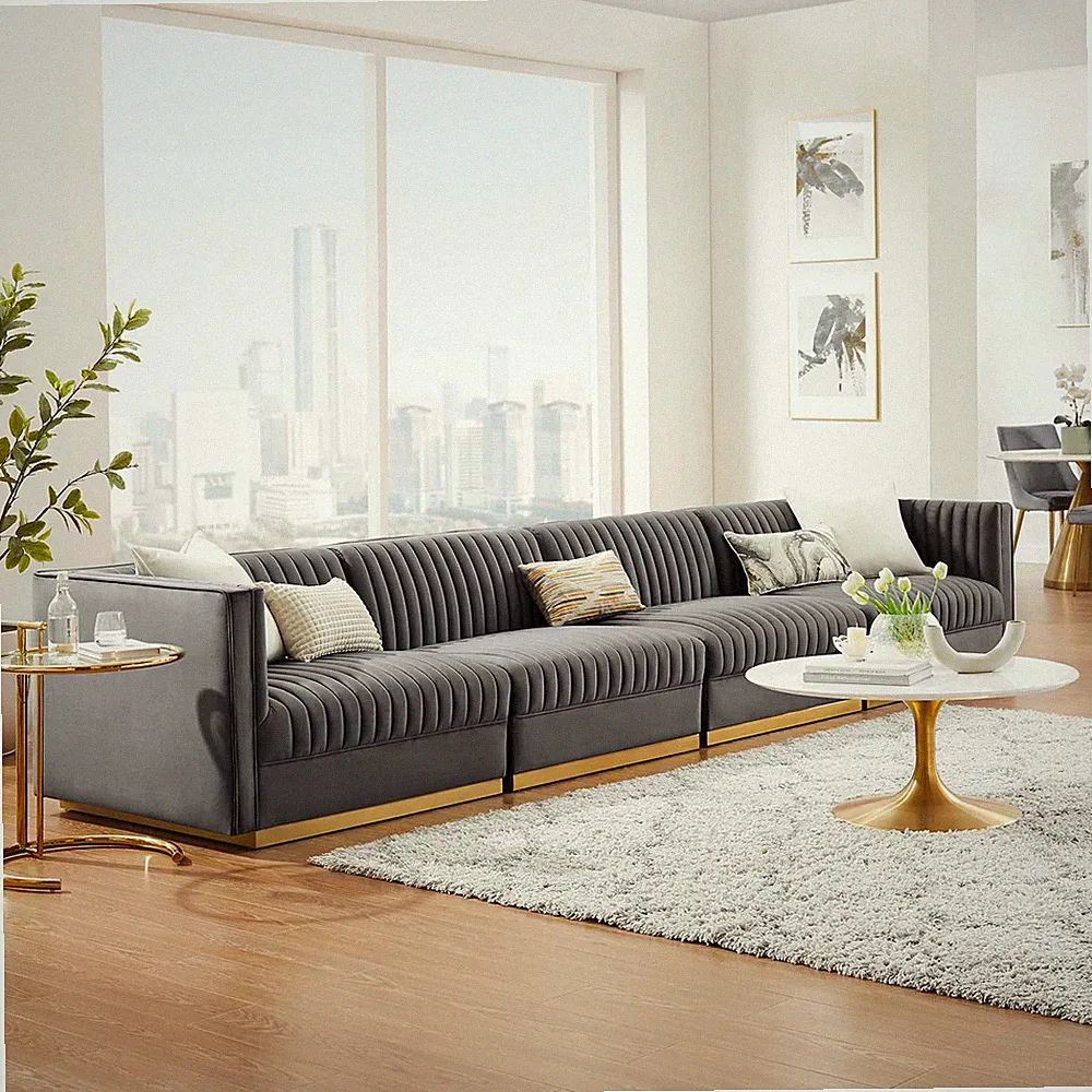 Modway Channel Tufted Performance Velvet 4-Seat Modular Sectional Sofa