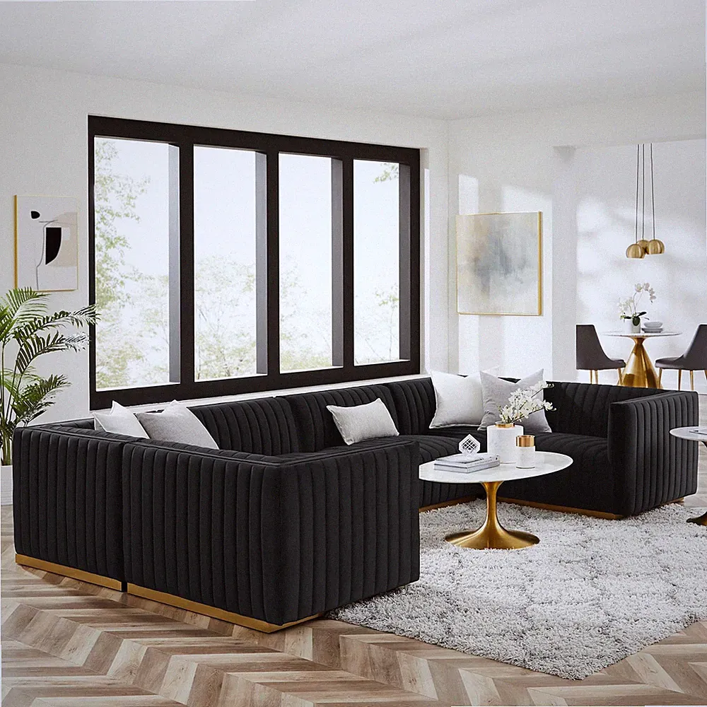 Modway Channel Tufted Performance Velvet 6-Piece U-Shaped Sectional