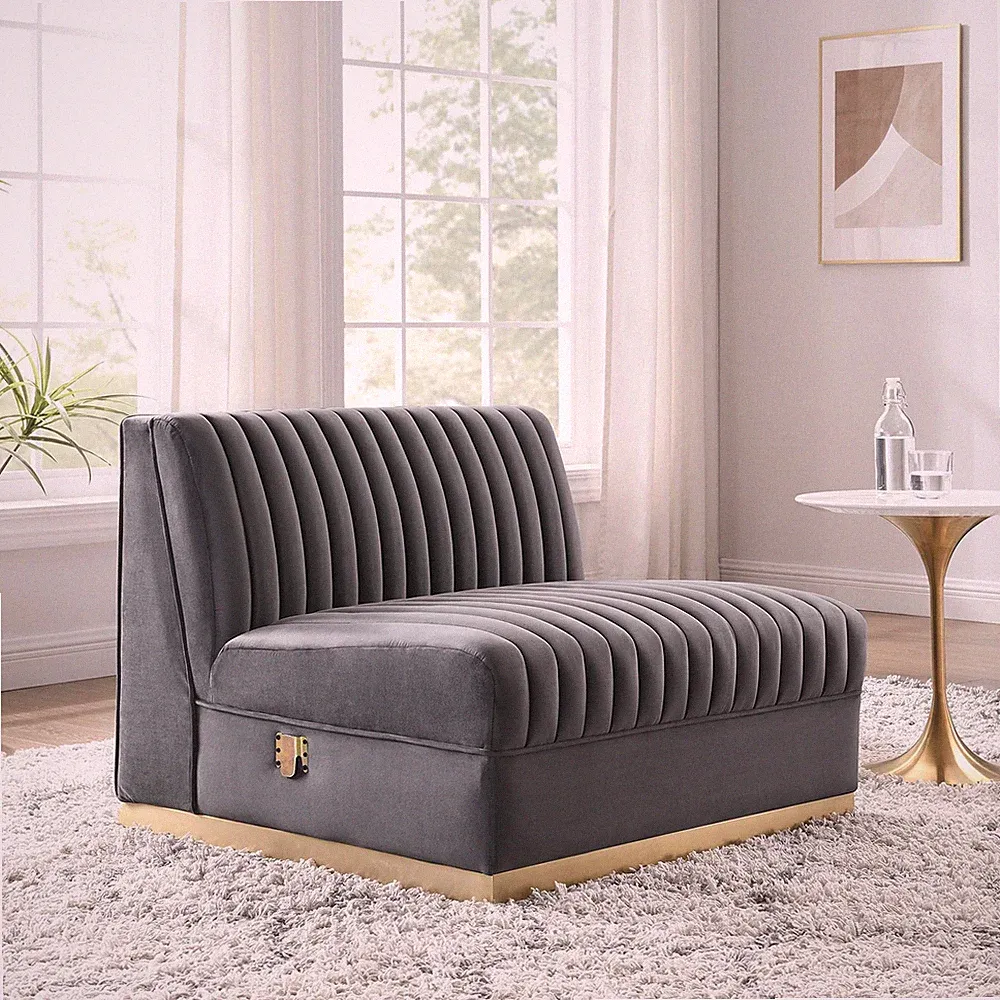 Modway Channel Tufted Performance Velvet Modular Sectional Sofa Armless Chair