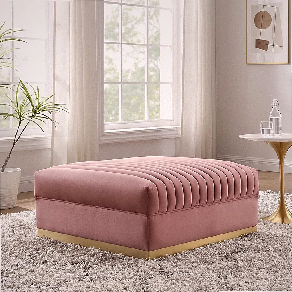 Modway Channel Tufted Performance Velvet Modular Sectional Sofa Ottoman