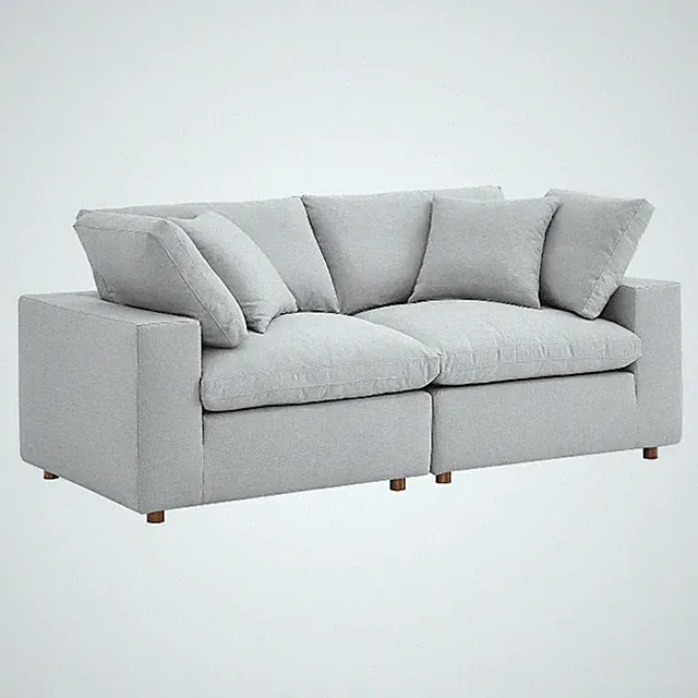Modway Commix 2-Piece Fabric Down Filled Sectional Sofa in Light Gray