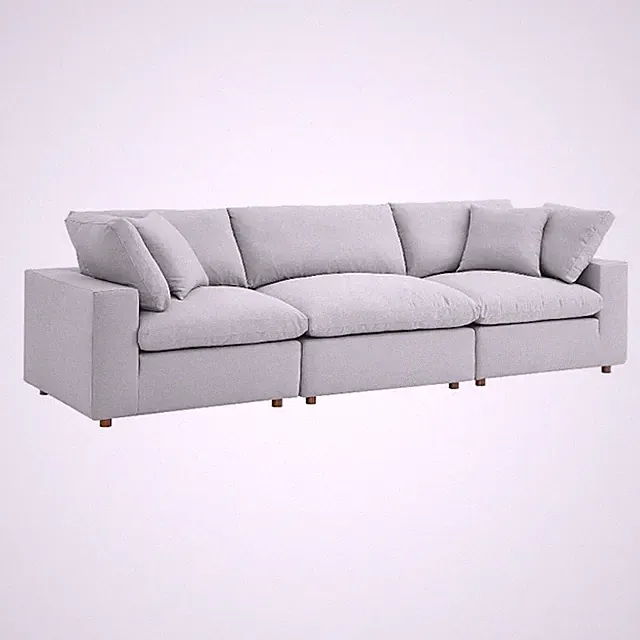 Modway Commix 3-Piece Fabric Down Filled Sectional Sofa in Light Gray