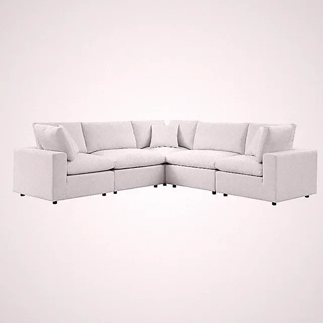 Modway Commix 5 Piece Modern Fabric Patio Sectional Sofa in White