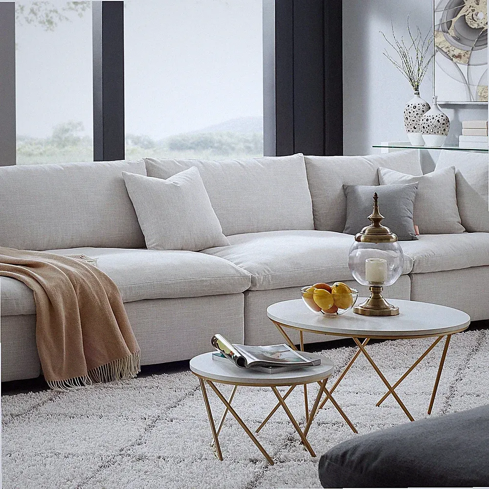 Modway Commix Down Filled Overstuffed 3-Piece Armless Sectional Sofa in Beige