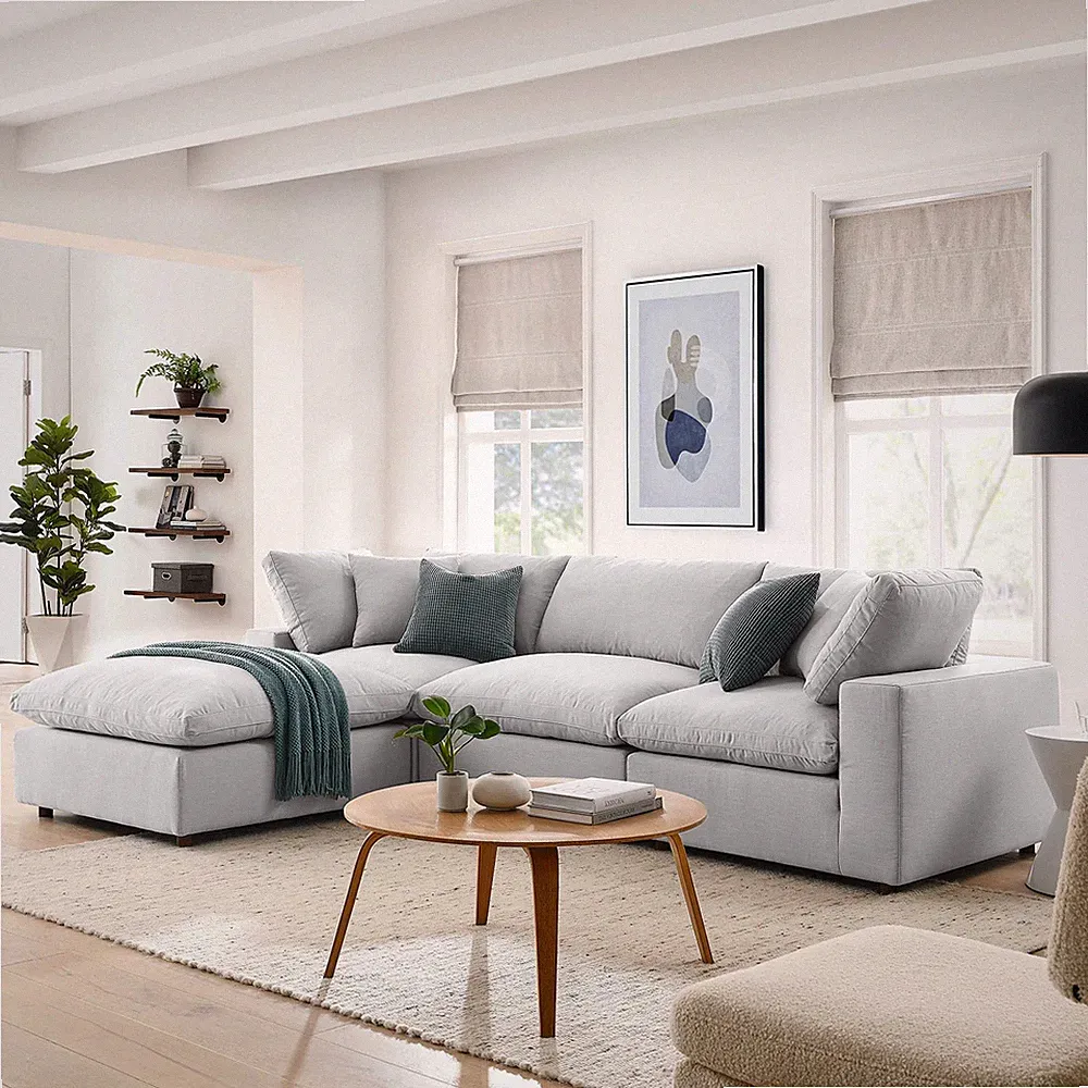 Modway Commix Down Filled Overstuffed 4 Piece Sectional Sofa Set in Light Gray
