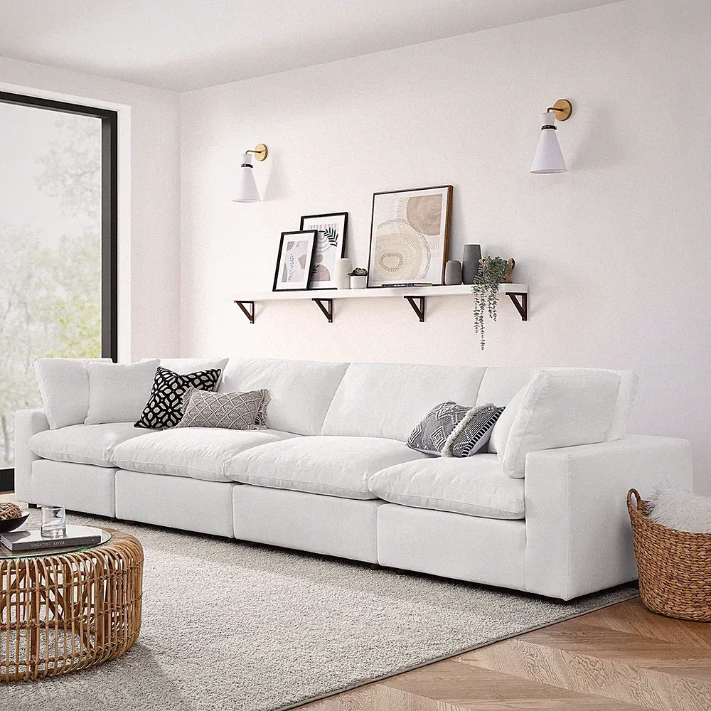 Modway Commix Down Filled Overstuffed 4 Piece Sectional Sofa Set in Pure White