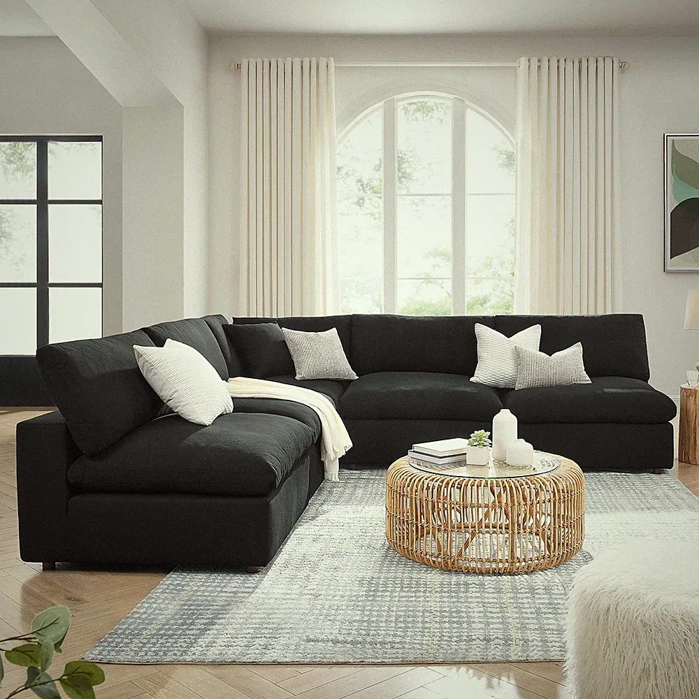 Modway Commix Down Filled Overstuffed 5-Piece Armless Sectional Sofa in Black
