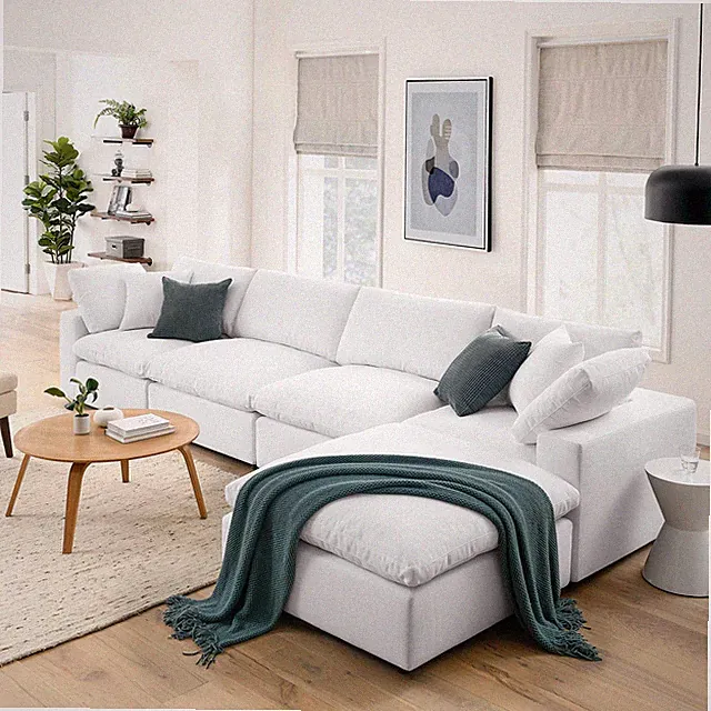 Modway Commix Down Filled Overstuffed 5 Piece Sectional Sofa Set in Pure White