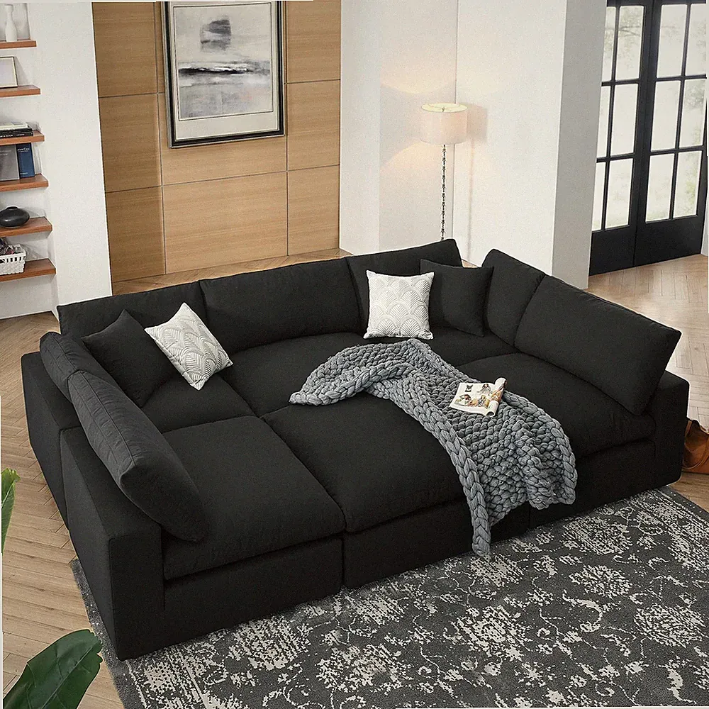 Modway Commix Down Filled Overstuffed 6-Piece Sectional Sofa in Black