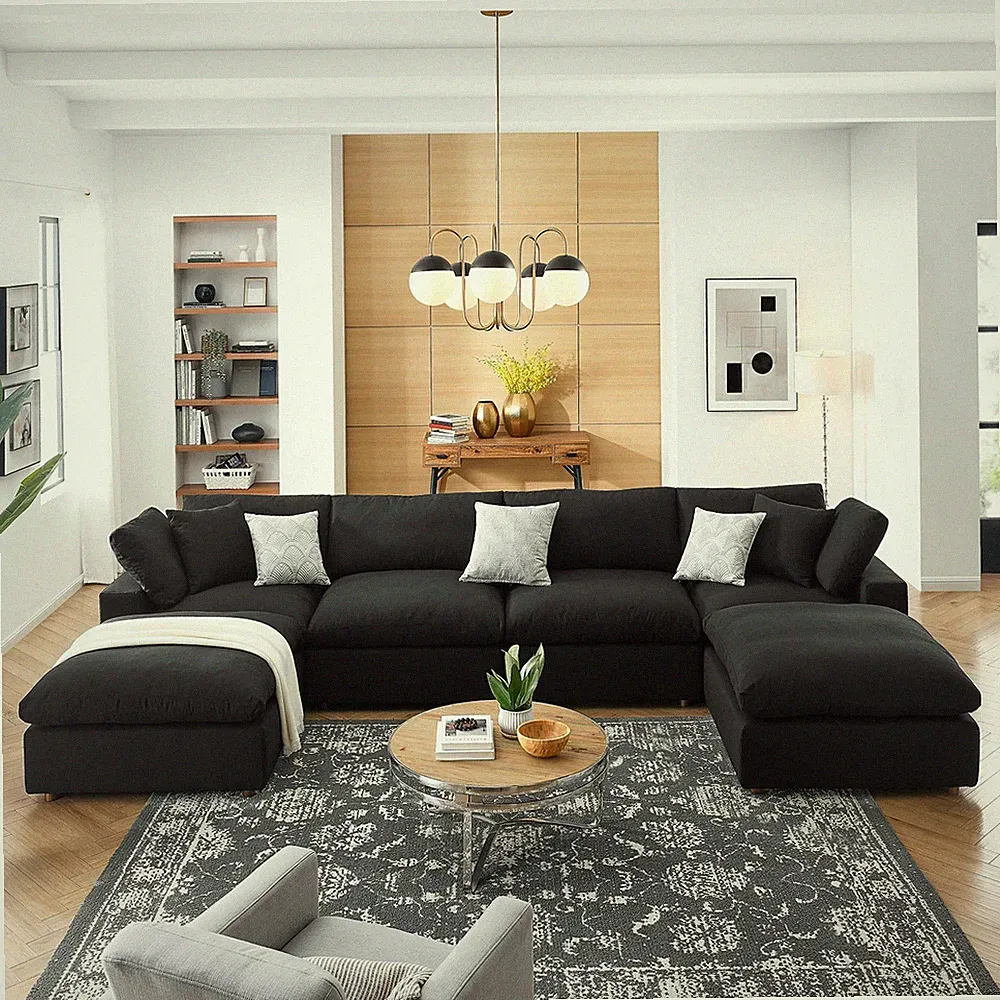 Modway Commix Down Filled Overstuffed 6-Piece Sectional Sofa in Black