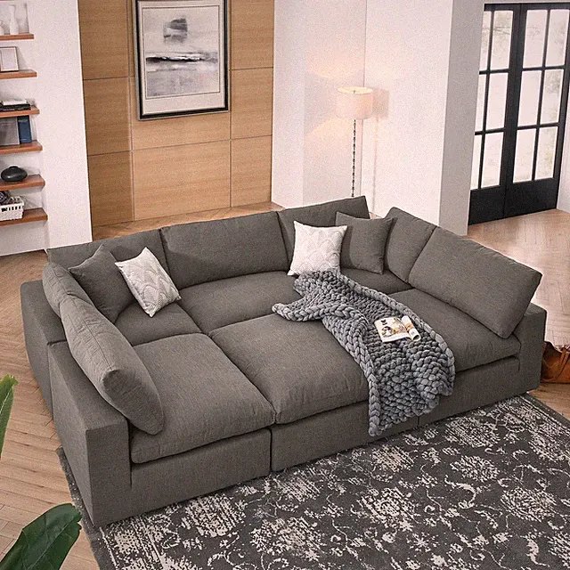Modway Commix Down Filled Overstuffed 6-Piece Sectional Sofa in Gray