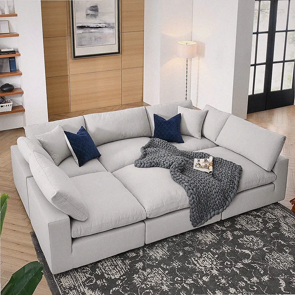 Modway Commix Down Filled Overstuffed 6-Piece Sectional Sofa in Light Gray